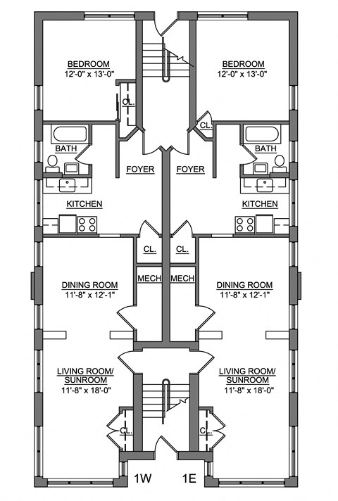 Floor plan for 1 bed, 1 bath, 785 sqft